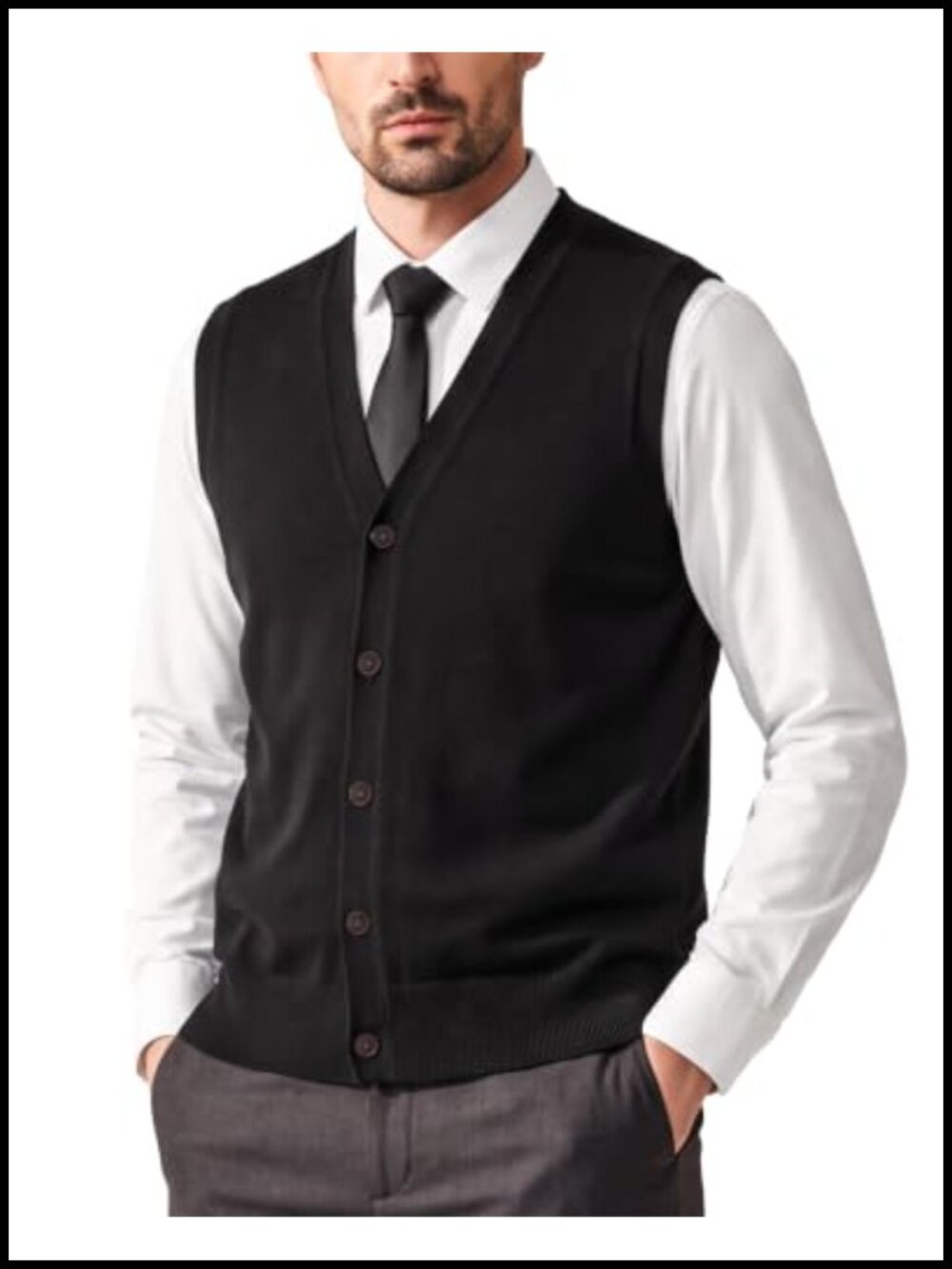 Mens 100% Merino Wool Button Up Sweater Vest V Neck Cardigan Sleeveless